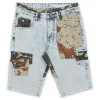 Reason Clothing Camo patchwork Mid-Length Jean shorts