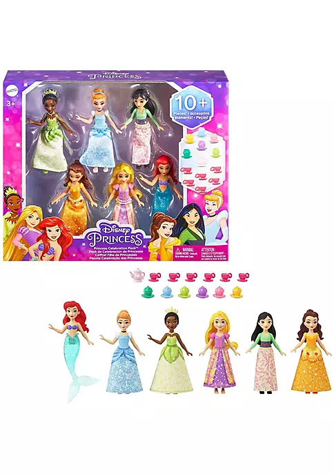 Disney Princess 6 Posable Small Dolls with Sparkling Clothing and 13 Tea Party Accessories 1 Disney Princess 6 Posable Small Dolls with Sparkling Clothing and 13 Tea Party Accessories