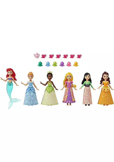 Disney Princess 6 Posable Small Dolls with Sparkling Clothing and 13 Tea Party Accessories 2 Disney Princess 6 Posable Small Dolls with Sparkling Clothing and 13 Tea Party Accessories - Image 2