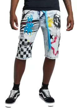 Reason Clothing DON''T QUIT MID-LENGTH JEAN SHORTS