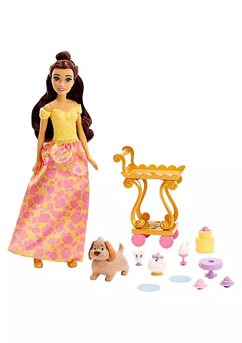 Disney Princess Belle Doll with Shiny Clothing, Tea Cart, Friends and Food Pieces Playset 2 Disney Princess Belle Doll with Shiny Clothing, Tea Cart, Friends and Food Pieces Playset - Image 2
