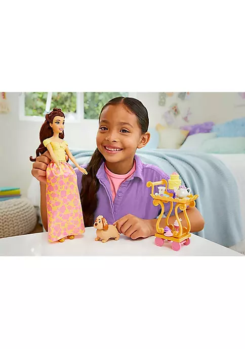 Disney Princess Belle Doll with Shiny Clothing, Tea Cart, Friends and Food Pieces Playset 3 Disney Princess Belle Doll with Shiny Clothing, Tea Cart, Friends and Food Pieces Playset - Image 3